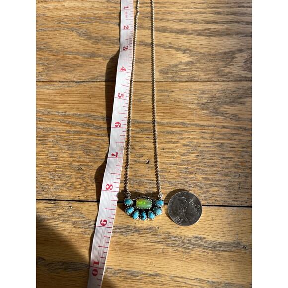 Sterling Silver Turquoise Opal Cluster Necklace 16-18” Southwest Pendant Gift - Picture 6 of 10